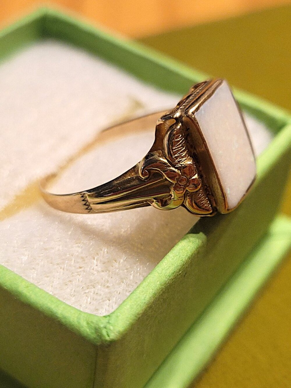 Antique Opal Gold Ring by Ostby Barton Square 10k Yellow Gold October Birthstone